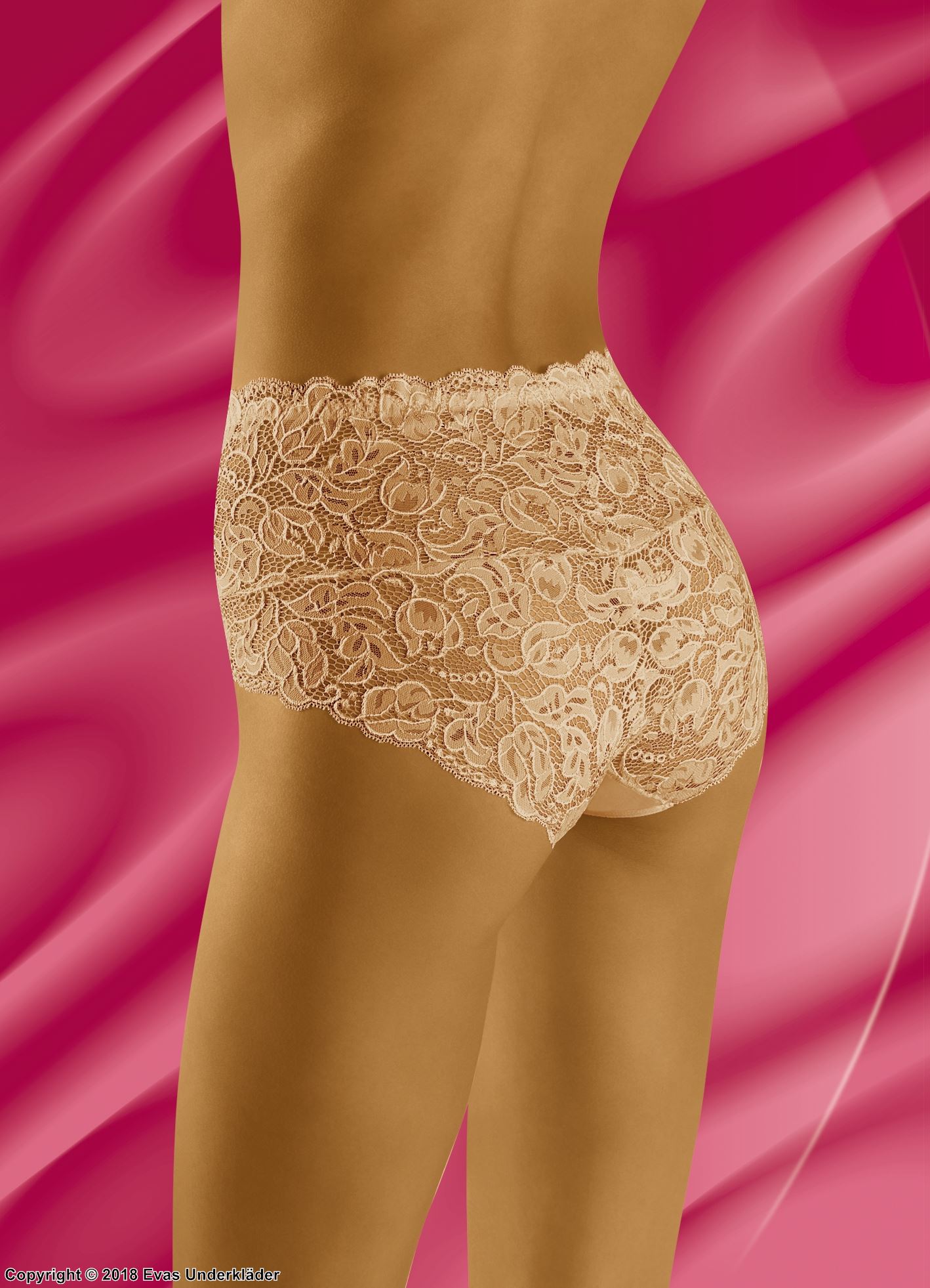 High waist panties, soft microfiber, lace inlay, flowers